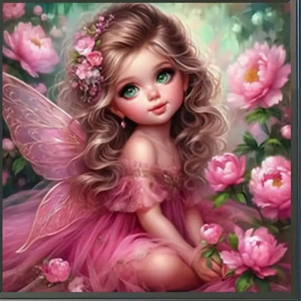 Ange rose aux pivoines