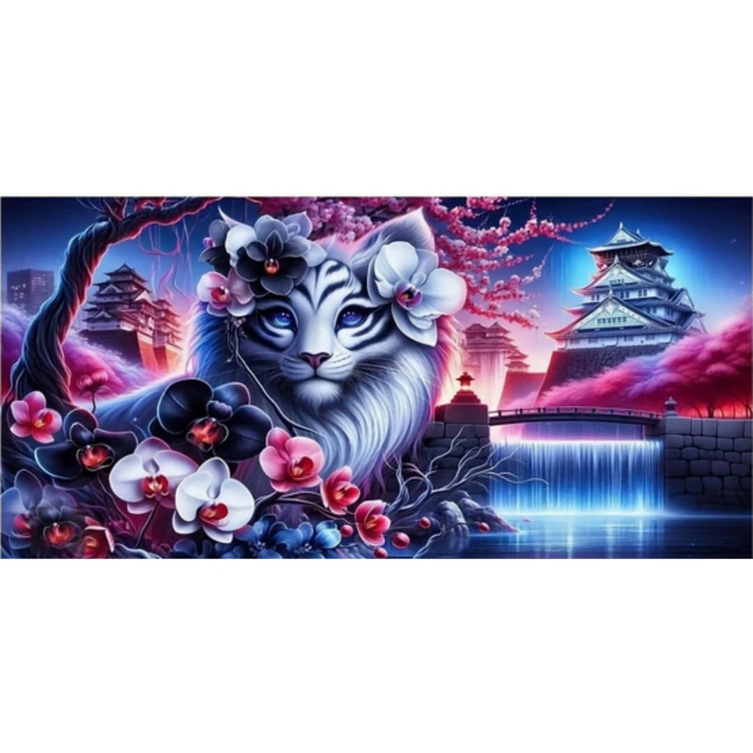 Lion fleurs cascade
