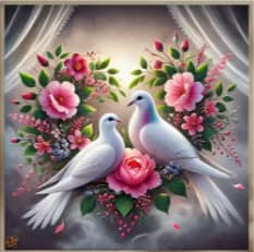 2 Colombes et fleurs