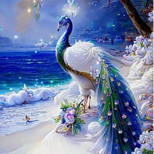 Paon bleu sur neige