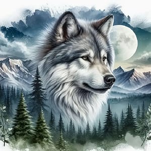 Loup lune et neige