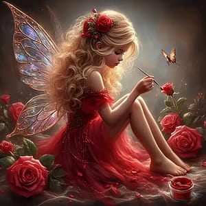 Petite fée blonde roses