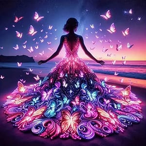 Femme robe papillons roses