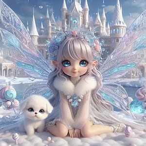 Fille chiot chateau hiver