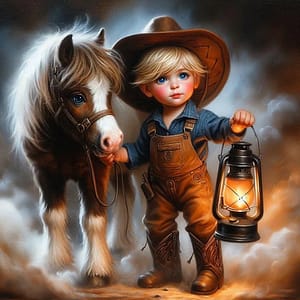 Enfant cheval lanterne