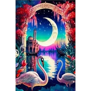 Flamants sous la lune