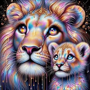 Lion et petit colorés