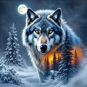 Loup nuit neige