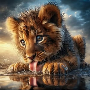 Lionceau en train de boire