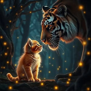 Tigre et chaton nuit