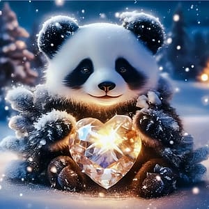 Panda neige coeur cristal
