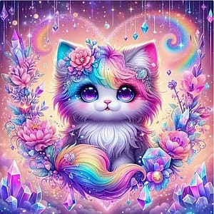 Chaton fleurs coloré