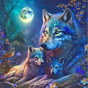 Famille loups lune