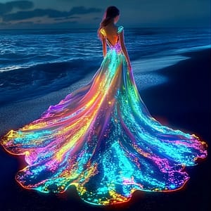 Femme robe arc-en-ciel
