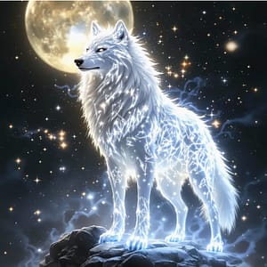 Loup cristal sous la lune