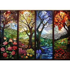 Arbres et fleurs en vitrail