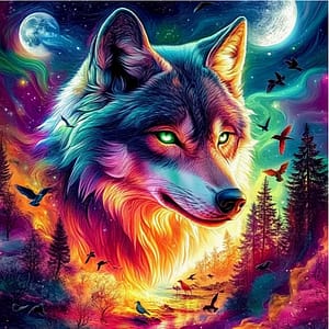 Tête de loup colorée