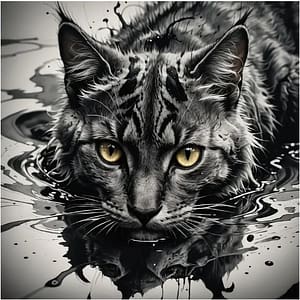 Chat tigré dans l'eau