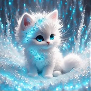 Chaton blanc dans cristal