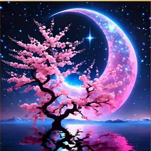 Arbre rose mer lune