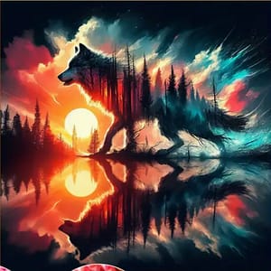 Loup coloré sous lune
