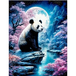 Panda arbres rose lune