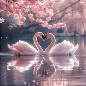 Couple cygnes roses