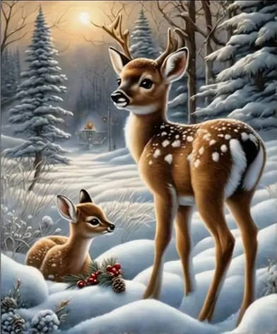 Cerf et faon hiver