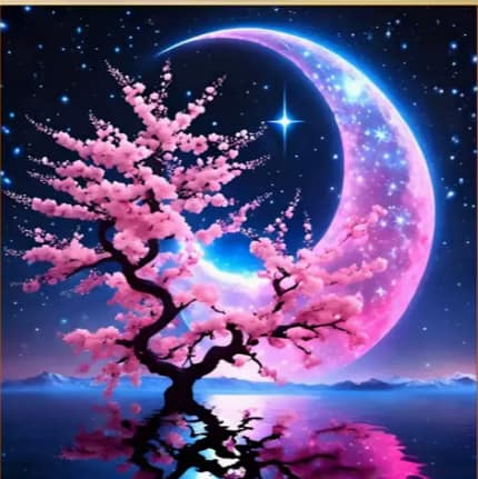 Arbre rose mer lune