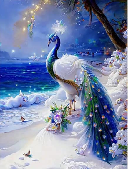Paon bleu sur neige