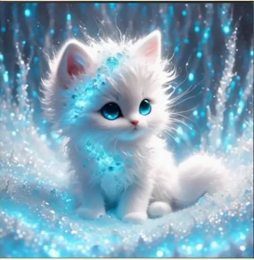 Chaton blanc dans cristal