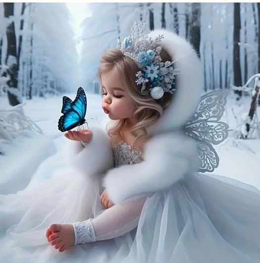 Fillette neige papillon