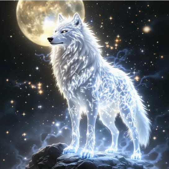 Loup cristal sous la lune