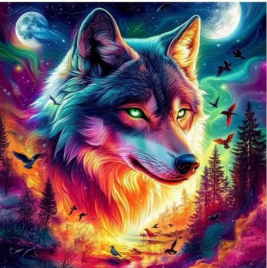 Tête de loup colorée