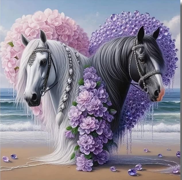 Chevaux coeur de fleurs