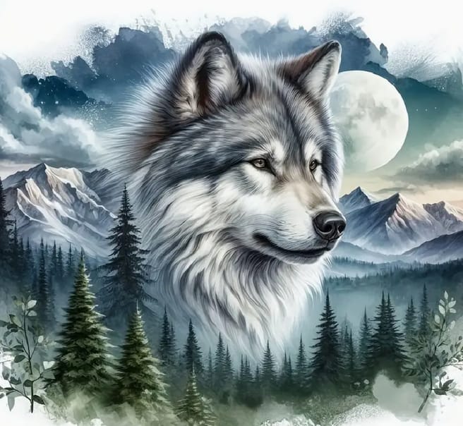 Loup lune et neige