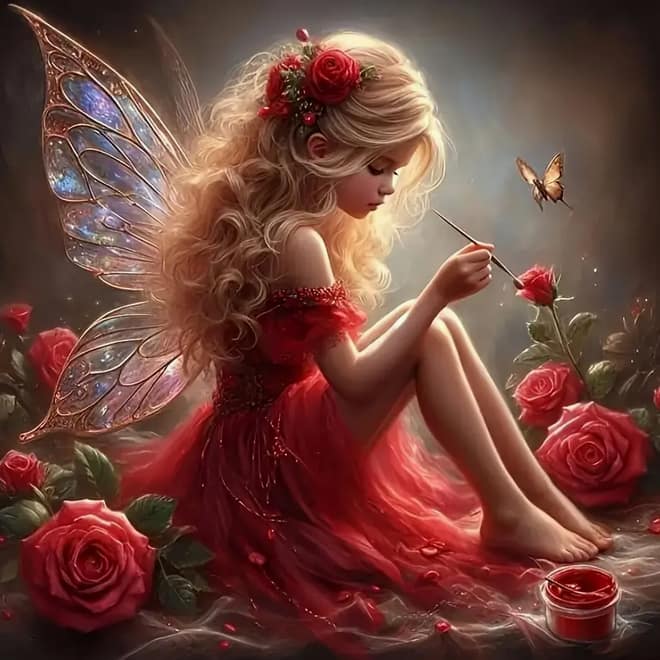 Petite fée blonde roses
