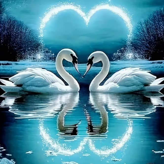 Couple cygne coeur bleu