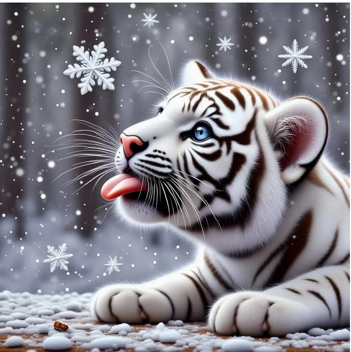 Jeune tigre blanc flocon