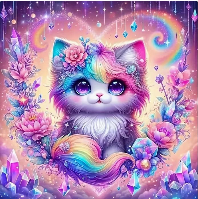 Chaton fleurs coloré