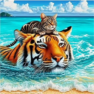 Chat et tigre nageurs